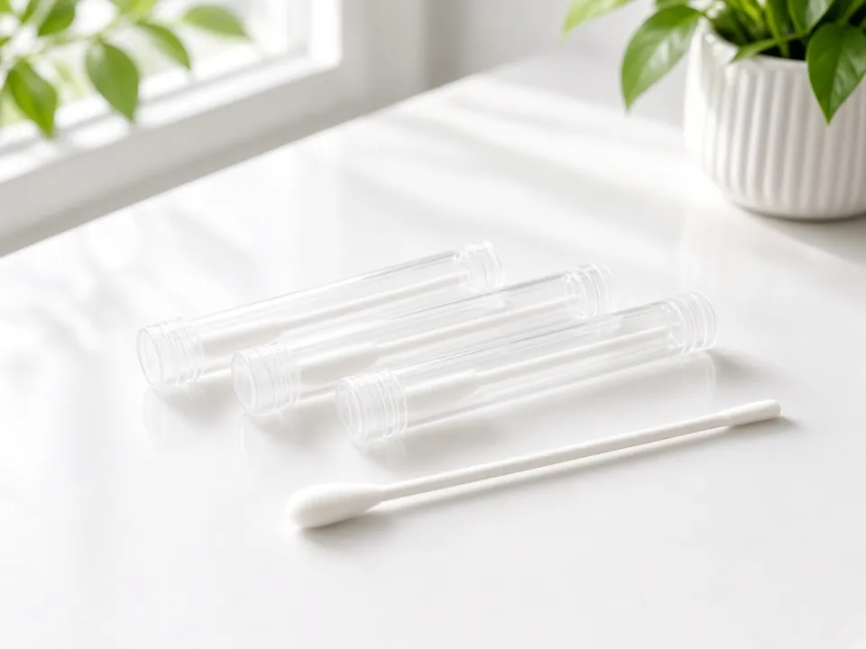 Cheek swab kit with plain tubes on a white counter in daylight