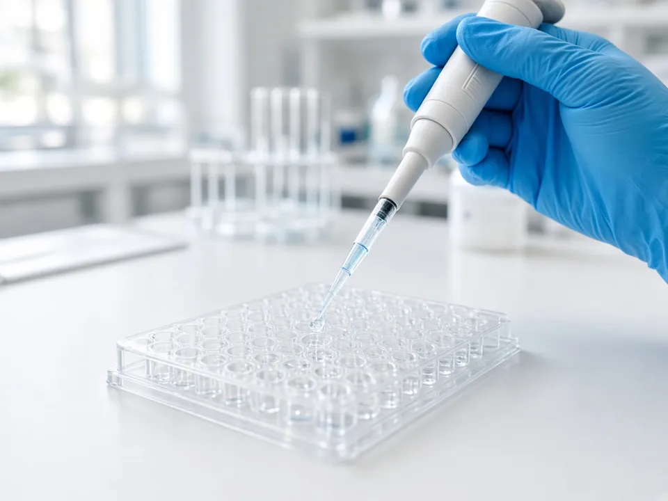 Bright lab pipette dispensing into a sample plate