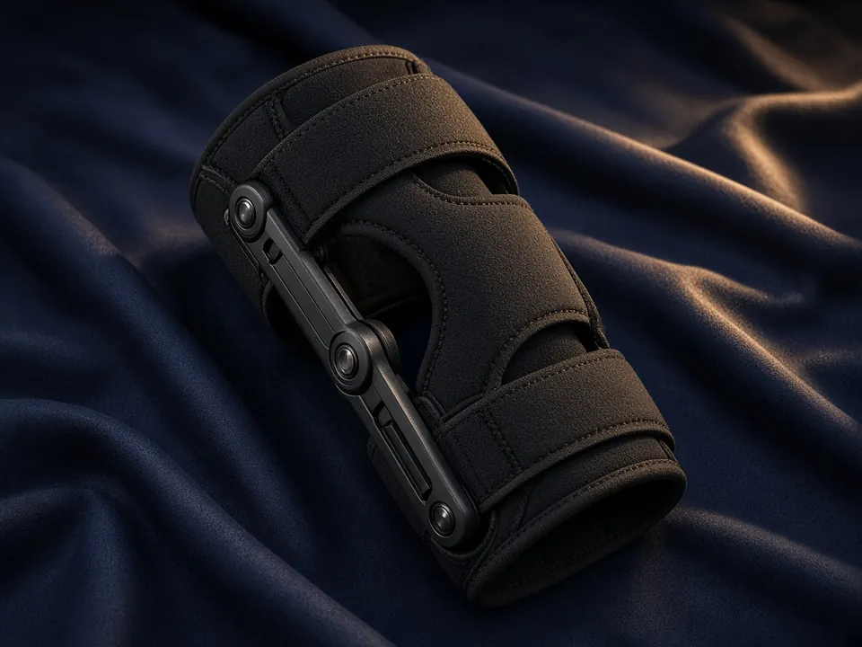 Knee brace on navy fabric