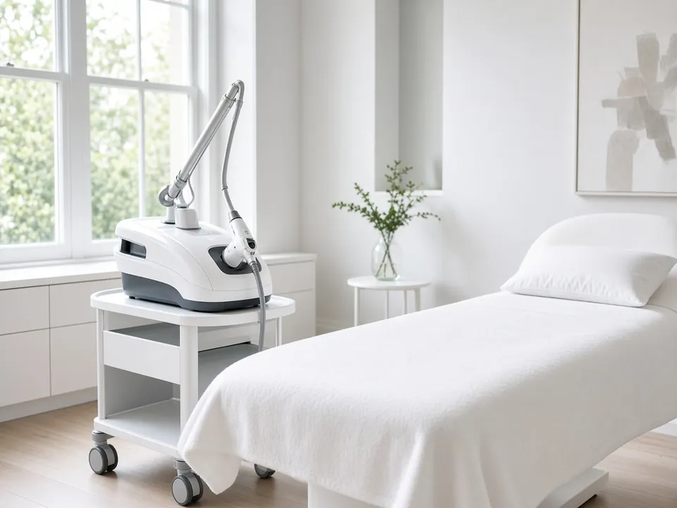 Aesthetic laser device in a bright white clinic