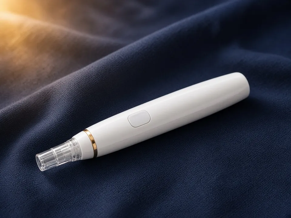 Microneedling pen on navy cloth