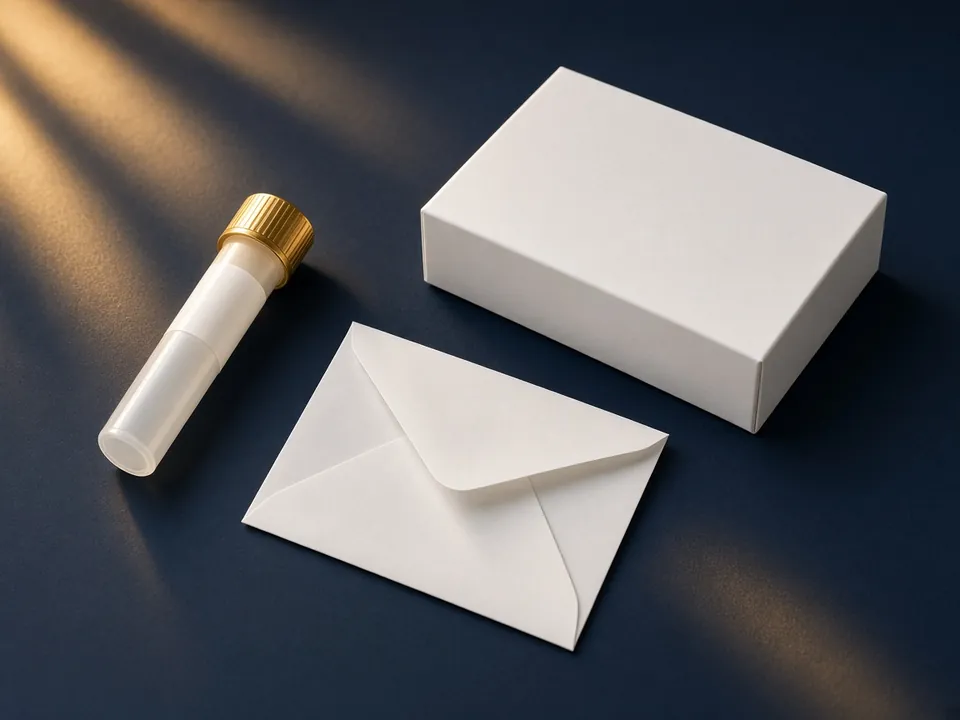 Sealed specimen kit on navy