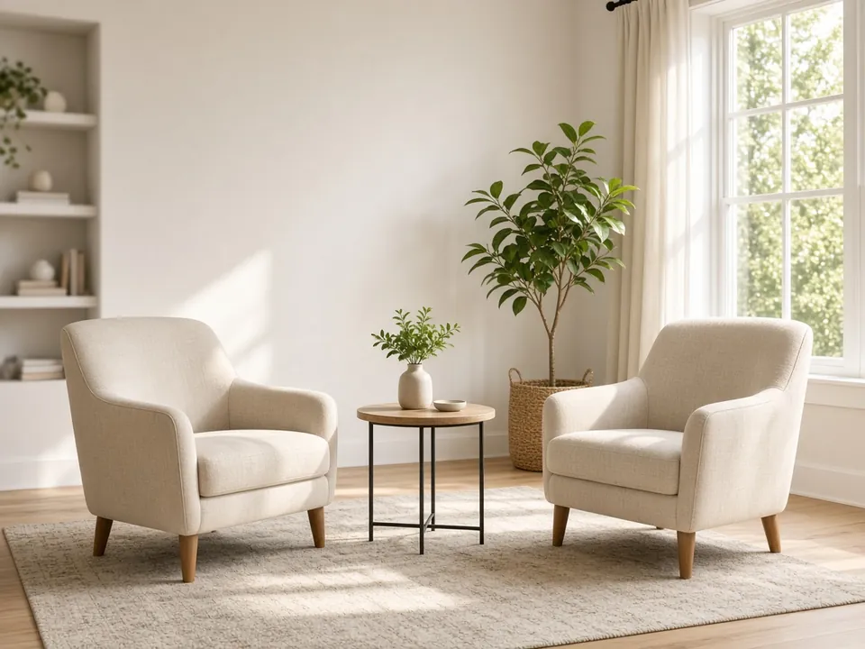 Empty bright consultation room with two chairs