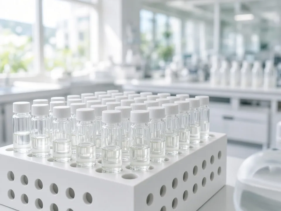 Vials in a bright futuristic lab