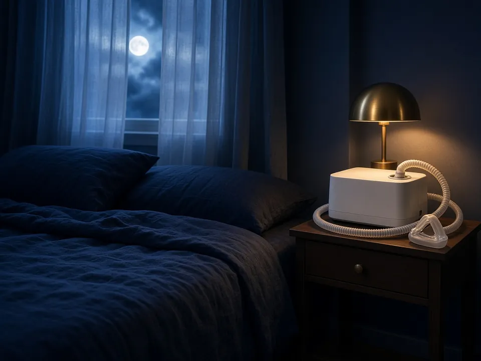 Calm bedroom at night with soft warm light